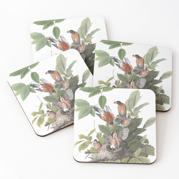 Item preview, American Mother Robins Feeding Young in Nest Bird Vintage Chromolithograph by Audubon and Havell Sweet Pretty Happy Birdwatching Gift designed and sold by ElegantTeaTime.