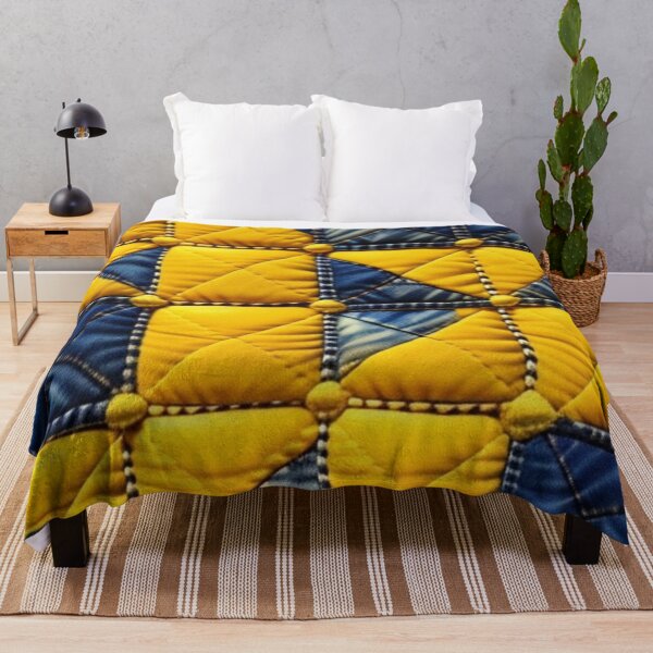 Item preview, Yellow and denim Patchwork quilt designed and sold by Roxburylane.