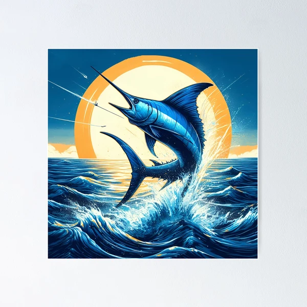 Ocean Jumping Blue Marlin Fishing Poster Decorative Painting Canvas Wall  Art Living Room Posters Bedroom Painting 16x24inch(40x60cm)