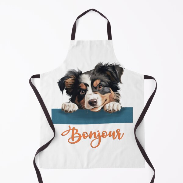 Item preview, Miniature American Shepherd Dog or MAS (Miniature American Shepherd), dog head drawing for teeshirt pocket, Hello in French. designed and sold by isaweb.