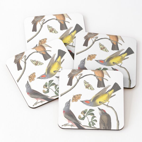 Item preview, Arkansas Flycatcher Birds with Moths Vintage Chromolithograph by Audubon and Havell Sweet Pretty Happy Birdwatching Gift designed and sold by ElegantTeaTime.
