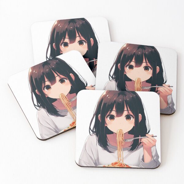Item preview, Cute Anime Girl Eating Spaghetti Pasta Adorable designed and sold by ProTeeShopping.