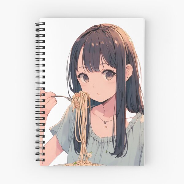Aperçu de l'œuvre Fille Anime Mignonne Mangeant Des Pâtes Spaghetti Adorable créée et vendue par ProTeeShopping.