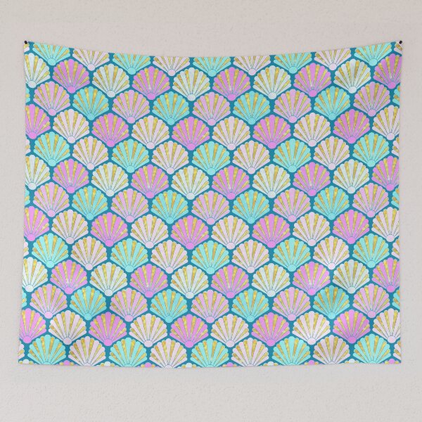 Item preview, Pink and teal seashell pattern, Summer Seashell pink and teal // mermaids shells designed and sold by MagentaRose.