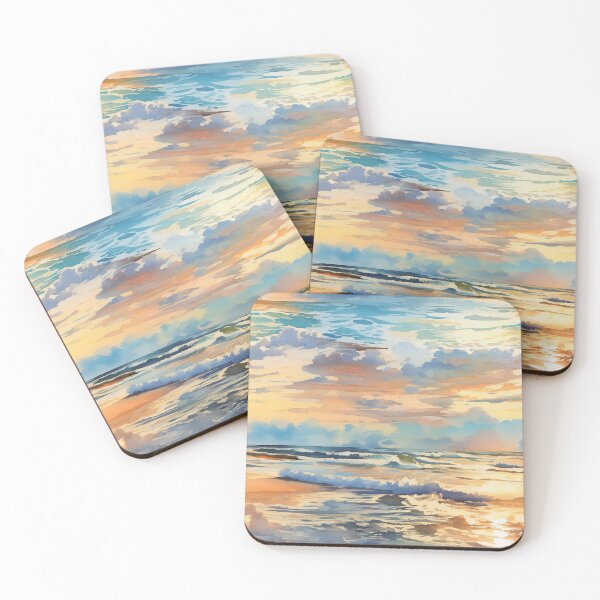 Item preview, Serene Watercolor Beach Waves at Sunset designed and sold by tivaslove.