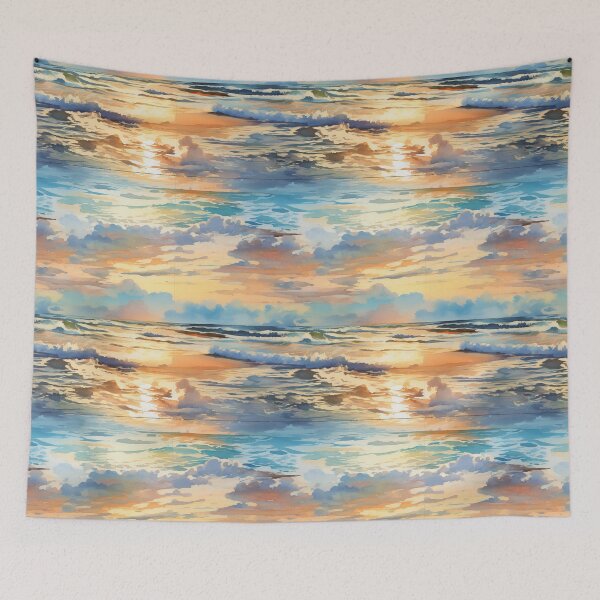 Item preview, Serene Watercolor Beach Waves at Sunset designed and sold by tivaslove.