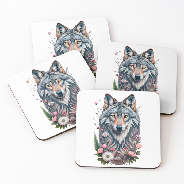 Item preview, Pencil drawn wolf with flowers designed and sold by FenwickDesign99.