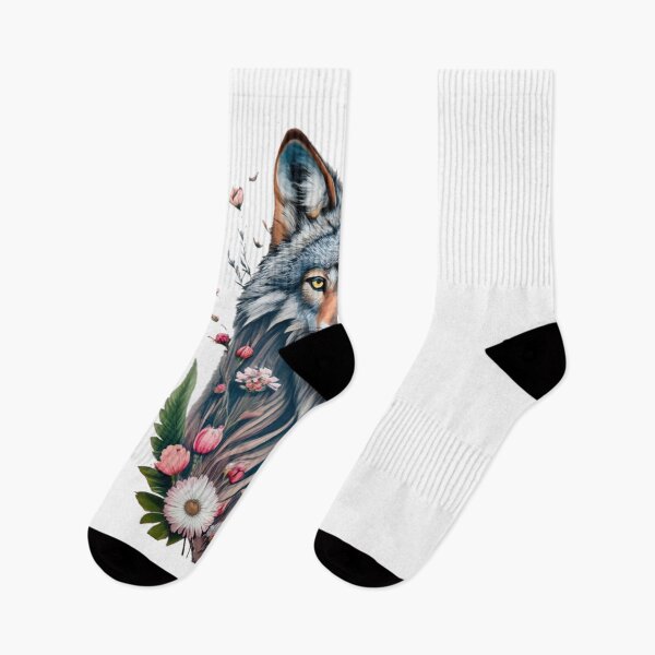 Item preview, Pencil drawn wolf with flowers designed and sold by FenwickDesign99.