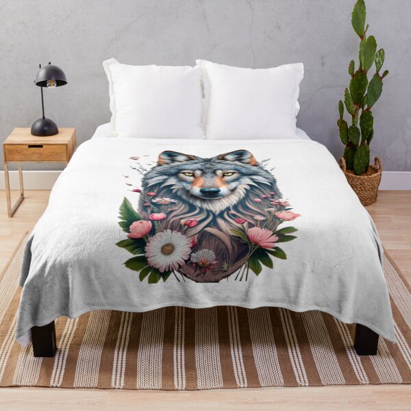 Item preview, Pencil drawn wolf with flowers designed and sold by FenwickDesign99.