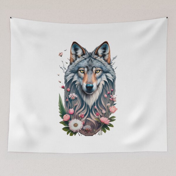 Item preview, Pencil drawn wolf with flowers designed and sold by FenwickDesign99.