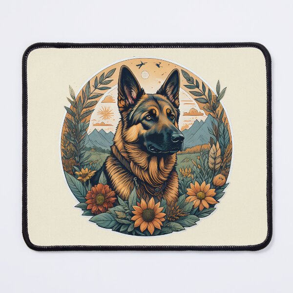 Item preview, German shepherd surrounded by flowers designed and sold by WildStudiio.
