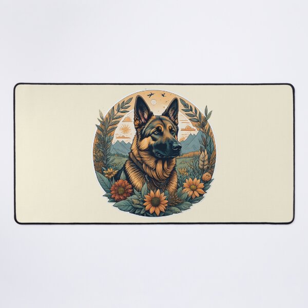 Item preview, German shepherd surrounded by flowers designed and sold by WildStudiio.