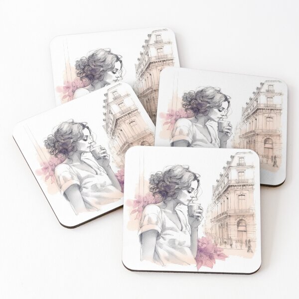 Item preview, Female having coffee watercolor designed and sold by magicartjourney.