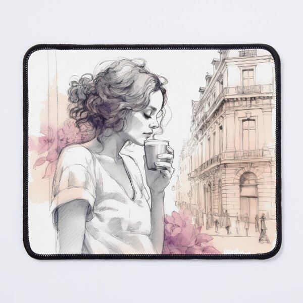 Item preview, Female having coffee watercolor designed and sold by magicartjourney.