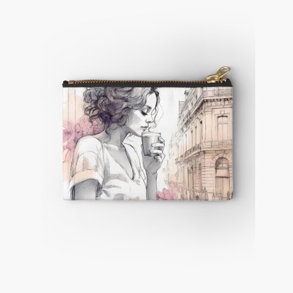 Item preview, Female having coffee watercolor designed and sold by magicartjourney.