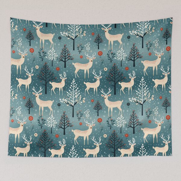 Artikelvorschau, Niedlicher Weihnachtswinterhirsch im verschneiten Wald entworfen und verkauft von FoxTreeDesign.