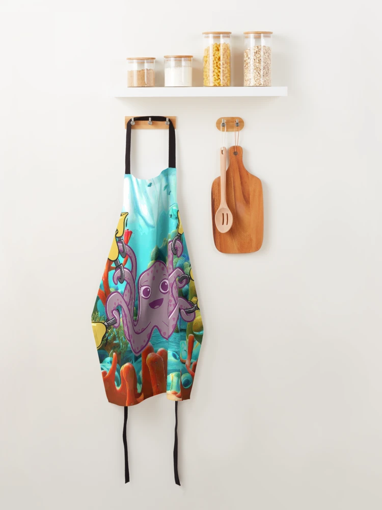Thumbnail 4 of 6, Apron, Octopus Handbell Ringer In The Sea designed and sold by SubtleSplit.