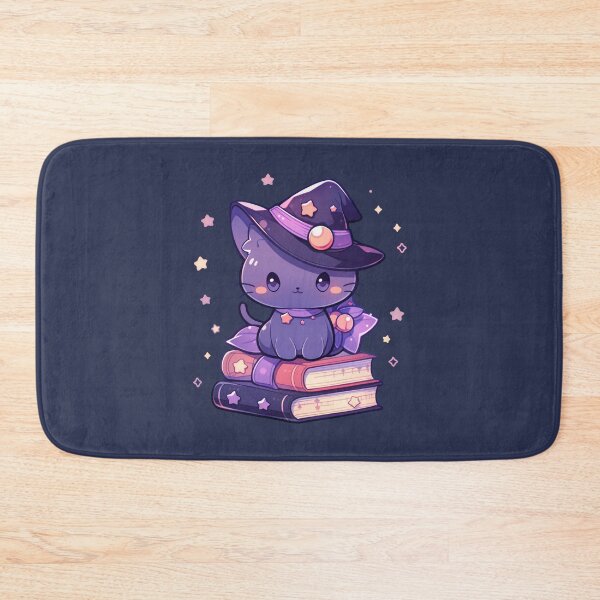 Item preview, Cute Kawaii Halloween Purple Kitty Happy Witches Cat on Spell Books designed and sold by CozyKawaiiArt.