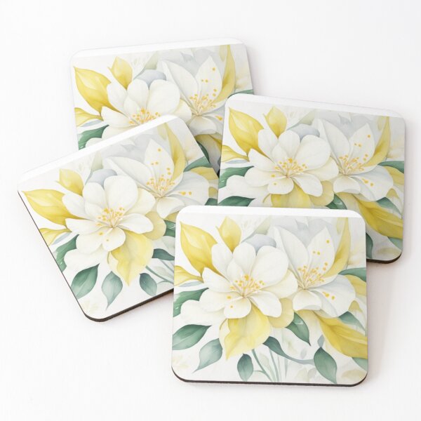 Item preview, white & yellow floral designed and sold by  Mudikeys.