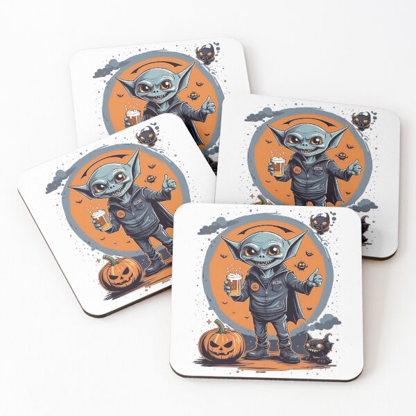 Item preview, Alien halloween character, goblin celebrating halloween, cool alien, cartoon alien having a beer designed and sold by QuirkyTease.