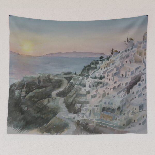 Item preview, Sunset in Santorini watercolor painting by J Douglas Dalrymple designed and sold by edge-studios.