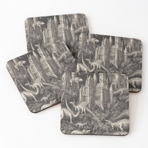 Item preview, Gothic castle surrounded by dinosaurs designed and sold by Bonicrazypeople.