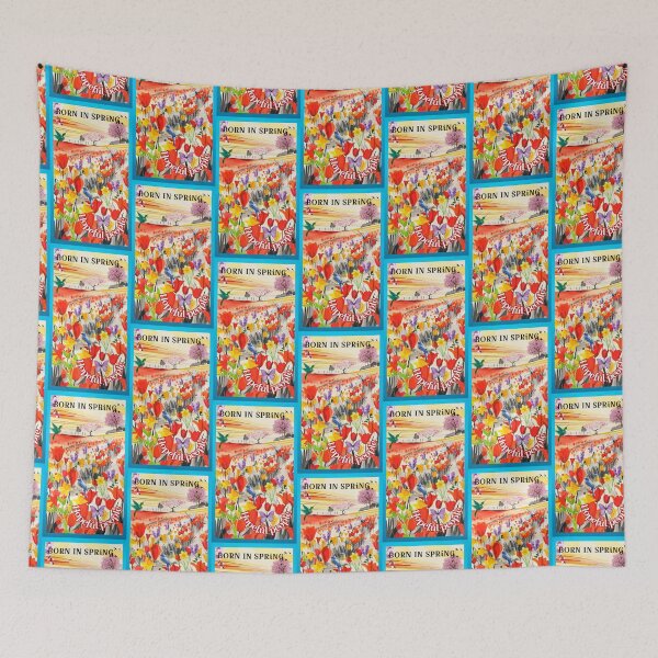 Item preview,  Born in spring; Spring landscape with tulip flowers and daffodils, birds and flowering trees designed and sold by Creativesphotos.
