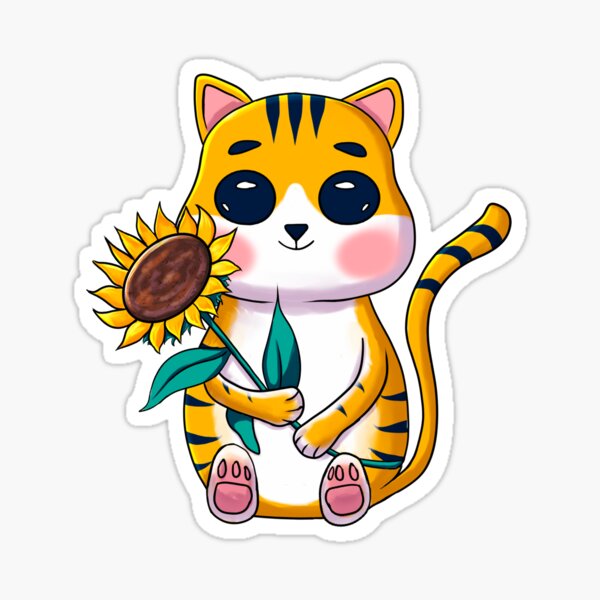 Cat holding a sunflower  Sticker