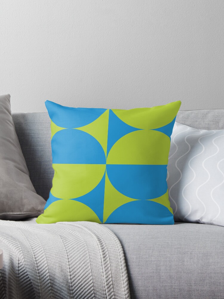 Retro Geometric Pattern Mid Mod Blue and Chartreuse