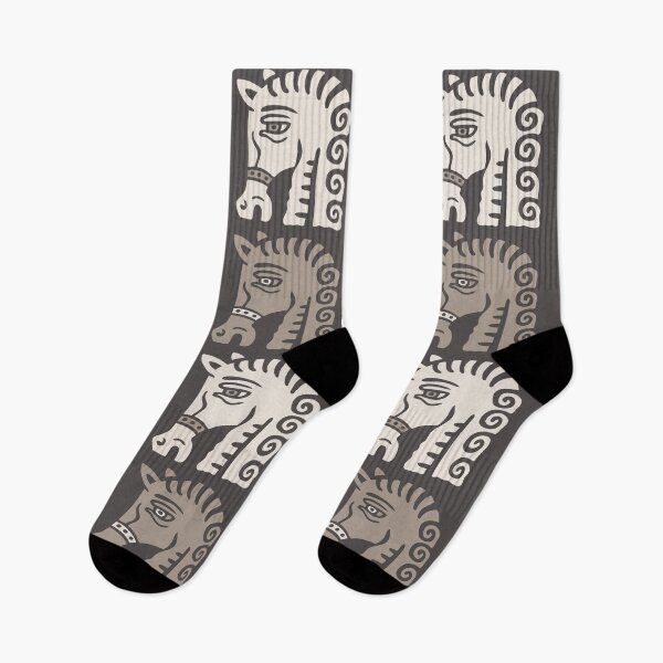 Item preview, Mid-Century Modern Neoclassical Horse Pattern Beige and Linen White designed and sold by tonymagnerart.