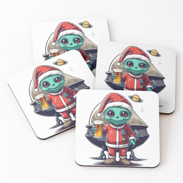 Item preview, Alien Santa Claus character, goblin celebrating Christmas, cool alien, cartoon alien having a beer designed and sold by QuirkyTease.
