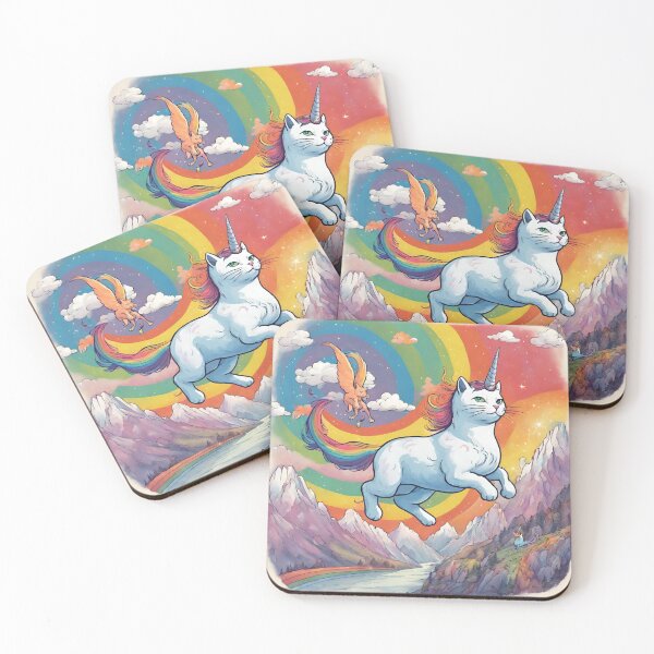 Item preview, Believe cat unicorn caticorn mountains rainbows watercolor designed and sold by CreativeCurious.