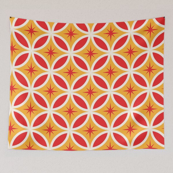 Item preview, Mid Century Red Retro Starbursts on Circles Pattern  designed and sold by Yasminepatterns .