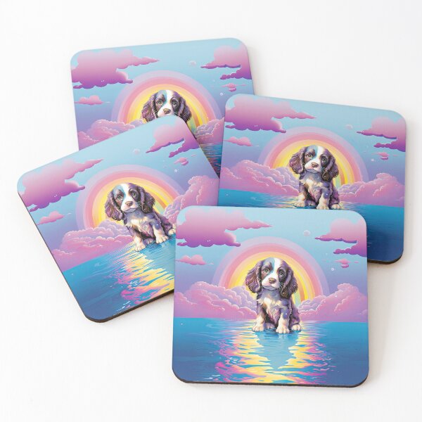 Item preview, Super Cute Springer Spaniel Puppy In Vaporwave Sunset designed and sold by Verba-Vintage.