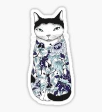 Katze in der blauen Pfingstrose-Tätowierung Sticker