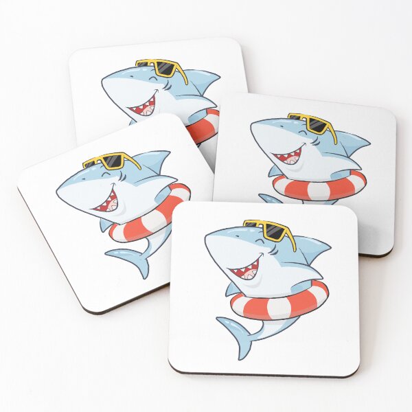 Item preview, Cute happy smiling shark with an inner tube with sunglasses on designed and sold by adesignworld.
