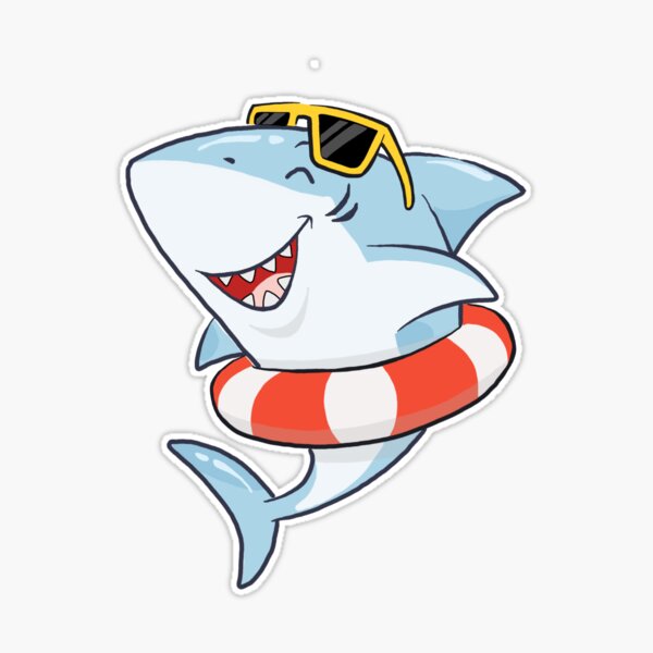 Cute happy smiling shark with an inner tube with sunglasses on | Sticker