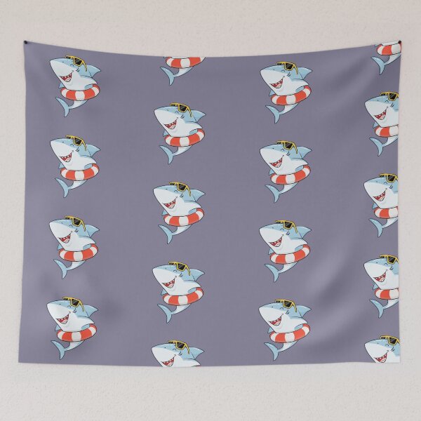 Item preview, Cute happy smiling shark with an inner tube with sunglasses on designed and sold by adesignworld.