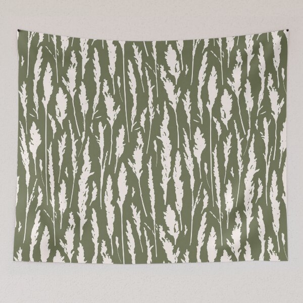 Item preview, Pampas grass on green seamless pattern designed and sold by Kizuneko.