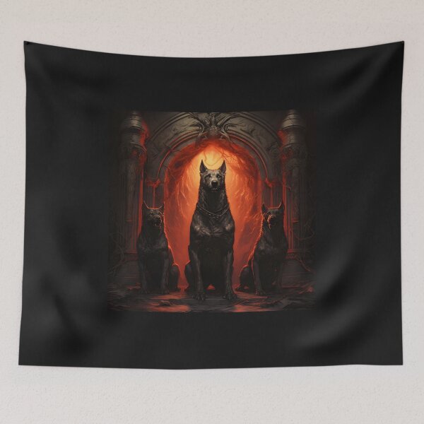 Item preview, cerberus 3 dogs guarding gate designed and sold by boldbrushstroke.