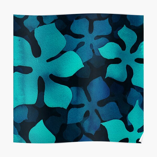 Fantasy flowers in blue and teal Poster