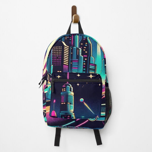 Item preview, Retro-Futuristic Cityscape with Rockets designed and sold by Newpixelland.