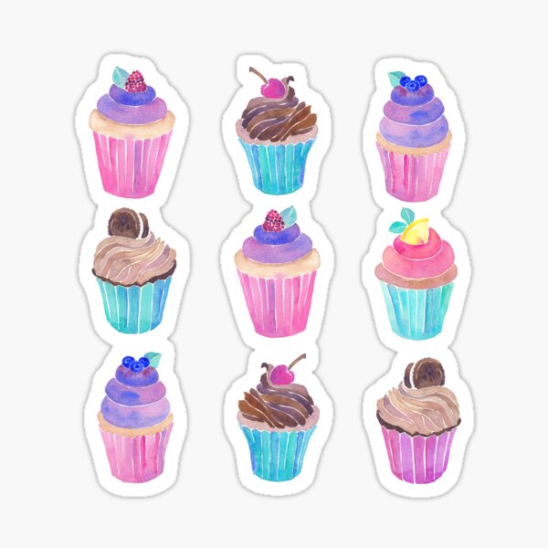 Colorful watercolor cupcakes Sticker