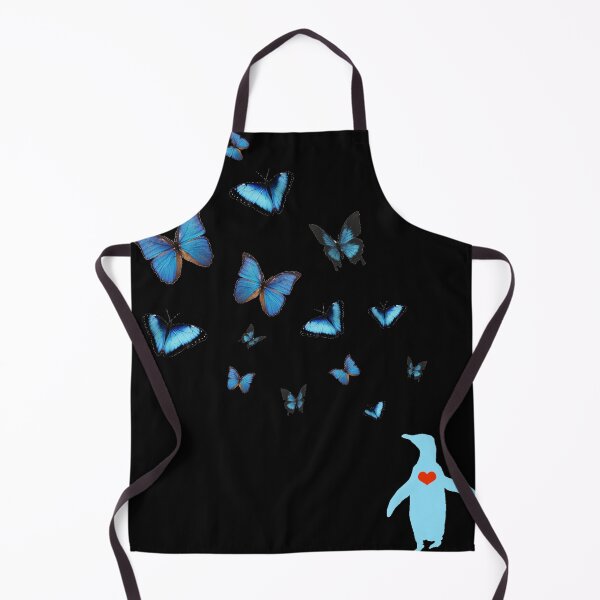 Item preview, Black background Penguin with butterflies in blue with red heart designed and sold by SBPenguins.