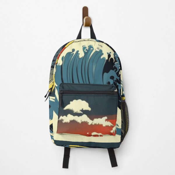 Item preview, Wolf amongst Hokusai waves with a rising sun and clouds in pop art design designed and sold by Meena-tta.