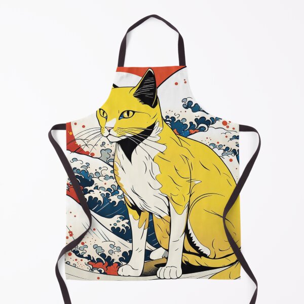 Aperçu de l'œuvre Chat parmi les vagues de Hokusai avec une lune montante et des nuages dans un design pop art créée et vendue par Meena-tta.