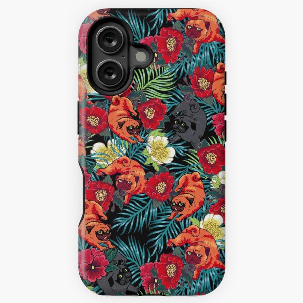 Vista previa del artículo con la obra «Pugs y primavera floral», diseñado y vendido por Huebucket.