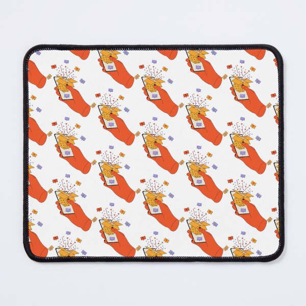 Item preview, Hand holding phone with podcast on screen and decorative design elements.  designed and sold by Innamalinka.