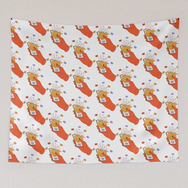 Item preview, Hand holding phone with podcast on screen and decorative design elements.  designed and sold by Innamalinka.