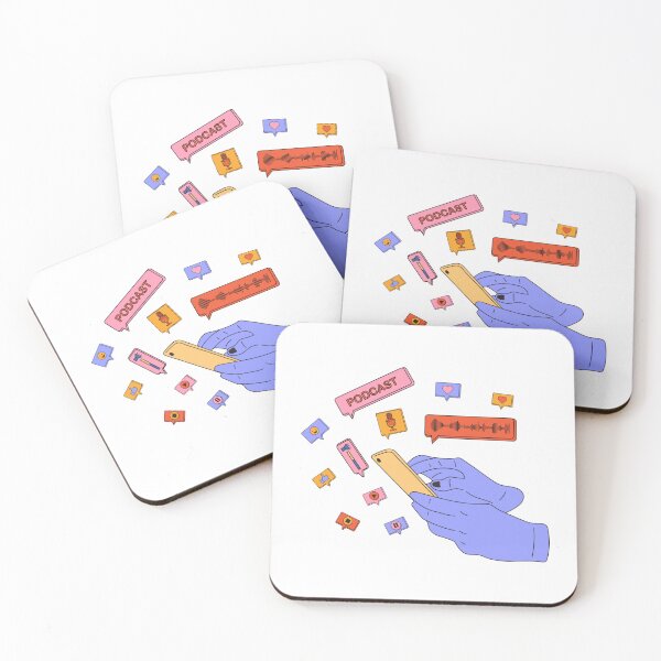 Item preview, Hand holding phone with podcast on screen and decorative design elements.  designed and sold by Innamalinka.